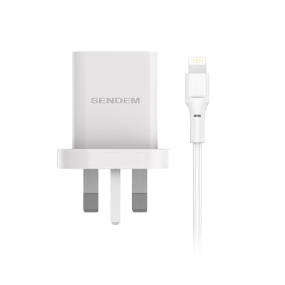 شاحن حائط بقابس بريطاني 2.4 أمبير بمنفذ واحد مع كابل لايتنينج